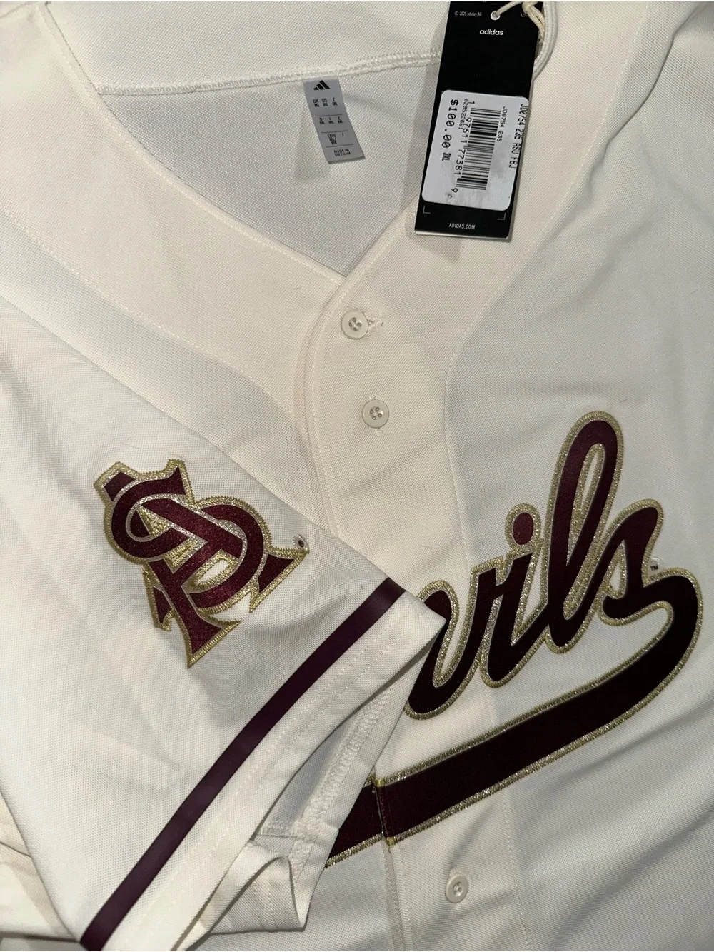 ASU Arizona State Sun Devils NCAA Adidas baseball jersey cream men’s 3XL